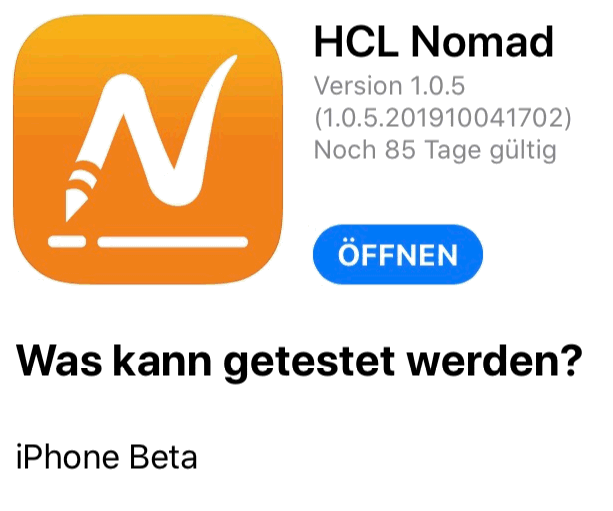 Image:HCL Nomad 1.0.5 nun auch als Beta auf iPhone und Android 8.1 verfügbar